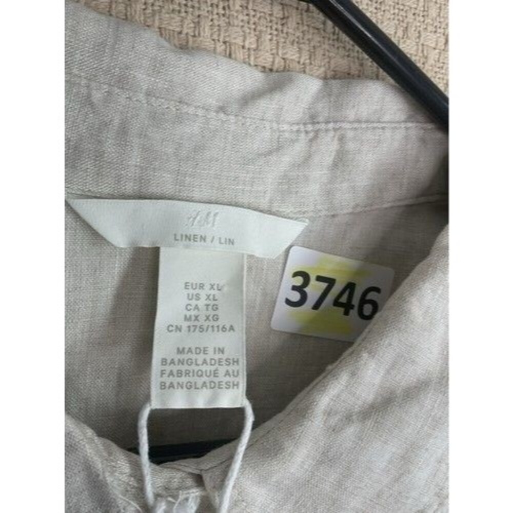 NWT H&M 100% Linen Button Front Lagenlook Shift Mini Dress Shirt Women Size XL - Picture 2 of 12